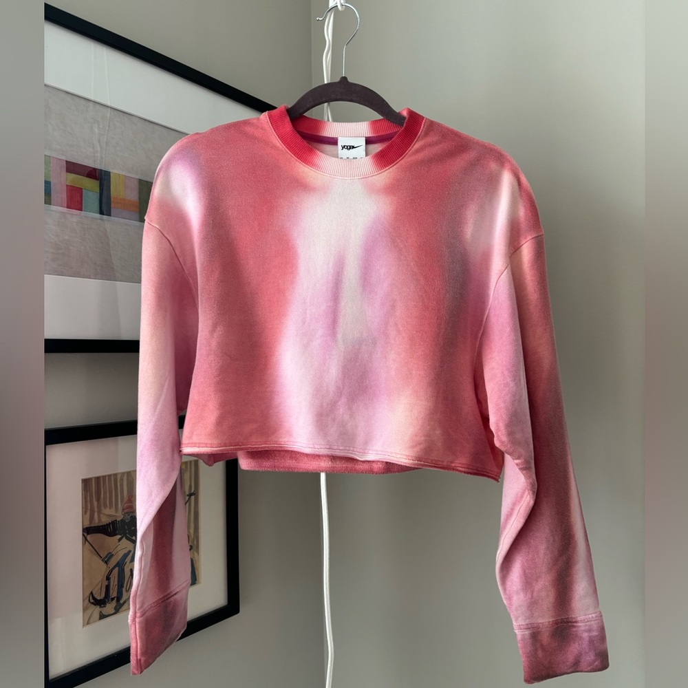 Nike yoga pink tie die crop sweater